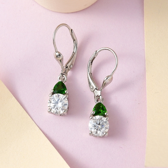 RESERVED-EMERALD & 125 FACETS MOISSANITE EARRINGS - Picture 3 of 7